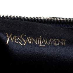 مملوكة مسبقًا حقيبة كلتش سان لوران بسحاب جلد ثعبان زرقاء كحلية