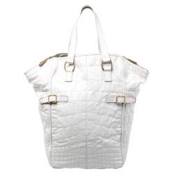 مملوكة مسبقًا حقيبة سان لوران باريس داون تاون جلد نقشة التمساح أبيض لامع متوسطة