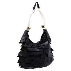 Saint Laurent Paris Black Ruffle Leather St Tropez Horn Hobo