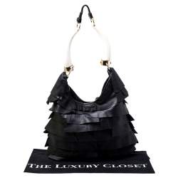 Saint Laurent Paris Black Ruffle Leather St Tropez Horn Hobo
