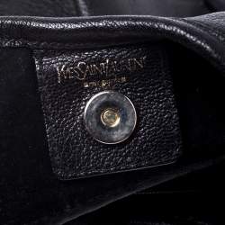 Saint Laurent Paris Black Ruffle Leather St Tropez Horn Hobo