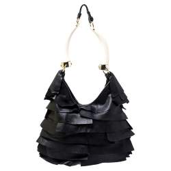 Saint Laurent Paris Black Ruffle Leather St Tropez Horn Hobo
