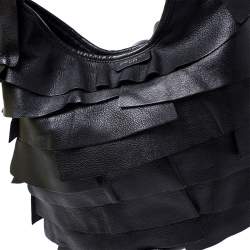 Saint Laurent Paris Black Ruffle Leather St Tropez Horn Hobo