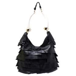Saint Laurent Paris Black Ruffle Leather St Tropez Horn Hobo