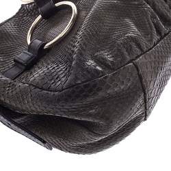 Pre Owned Yves Saint Laurent Dark Green Snakeskin Ring Hobo