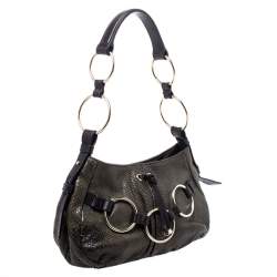 Pre Owned Yves Saint Laurent Dark Green Snakeskin Ring Hobo