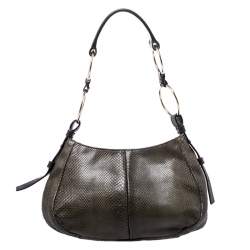 Pre Owned Yves Saint Laurent Dark Green Snakeskin Ring Hobo