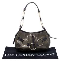 Pre Owned Yves Saint Laurent Dark Green Snakeskin Ring Hobo