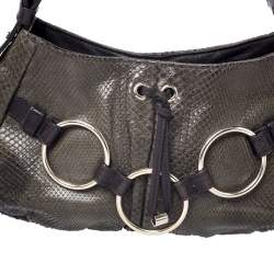 Pre Owned Yves Saint Laurent Dark Green Snakeskin Ring Hobo