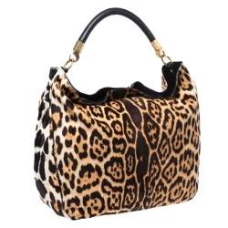 Saint Laurent Paris Leopard Print Calf Hair Large Roady Hobo
