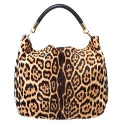 Saint Laurent Paris Leopard Print Calf Hair Large Roady Hobo