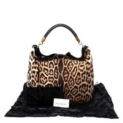 Saint Laurent Paris Leopard Print Calf Hair Large Roady Hobo