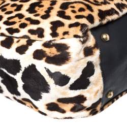 Saint Laurent Paris Leopard Print Calf Hair Large Roady Hobo