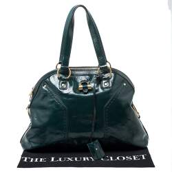 Pre Owned Yves Saint Laurent Green Leather Large Muse Satchel
