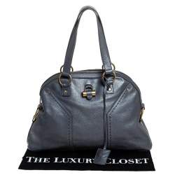 Pre Owned Yves Saint Laurent Metallic Grey Leather Medium Muse Satchel
