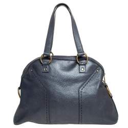 Pre Owned Yves Saint Laurent Metallic Grey Leather Medium Muse Satchel