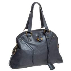 Pre Owned Yves Saint Laurent Metallic Grey Leather Medium Muse Satchel