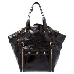 Pre Owned Saint Laurent Paris Brown Patent Leather Medium Downtown Tote