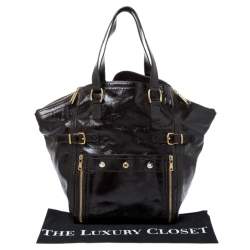 Pre Owned Saint Laurent Paris Brown Patent Leather Medium Downtown Tote