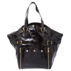 Pre Owned Saint Laurent Paris Brown Patent Leather Medium Downtown Tote