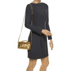 Pre Owned Saint Laurent Paris Metallic Gold Leather Classic Duffel Bag