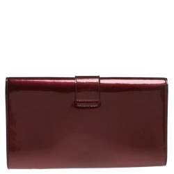 Pre Owned حقيبة كلتش سان لوران باريس شيك كبيرة جلد عنابي لامع