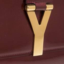 Pre Owned حقيبة كلتش سان لوران باريس شيك كبيرة جلد عنابي لامع