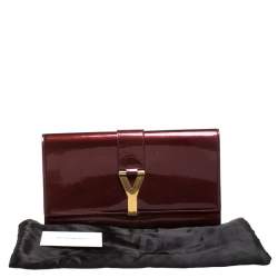 Pre Owned حقيبة كلتش سان لوران باريس شيك كبيرة جلد عنابي لامع