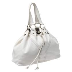 Pre Owned Yves Saint Laurent White/Grey Leather Reversible Double Sac Y Tote