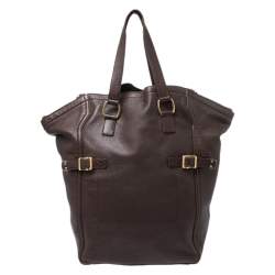 Pre Owned حقيبة يد سان لوران داونتاون كبيرة جلد بني داكن