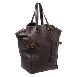 Pre Owned حقيبة يد سان لوران داونتاون كبيرة جلد بني داكن