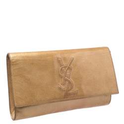 Pre Owned Yves Saint Laurent Light Yellow Patent Leather Belle De Jour Clutch