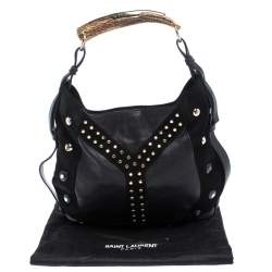 Pre Owned Saint Laurent Paris Black Leather and Suede Studded Mombasa Hobo