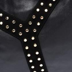 Pre Owned Saint Laurent Paris Black Leather and Suede Studded Mombasa Hobo