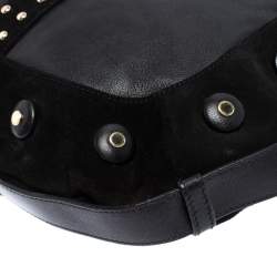 Pre Owned Saint Laurent Paris Black Leather and Suede Studded Mombasa Hobo