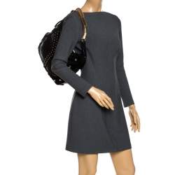 Pre Owned Saint Laurent Paris Black Leather and Suede Studded Mombasa Hobo