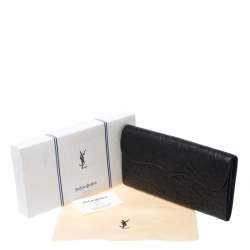 Pre Owned Saint Laurent Black Embossed Leather Continental Wallet