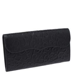 Pre Owned Saint Laurent Black Embossed Leather Continental Wallet