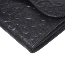 Pre Owned Saint Laurent Black Embossed Leather Continental Wallet