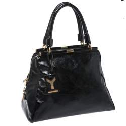 Pre Owned Yves Saint Laurent Black Patent Leather Medium Majorelle Satchel