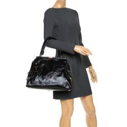 Pre Owned Yves Saint Laurent Black Patent Leather Medium Majorelle Satchel