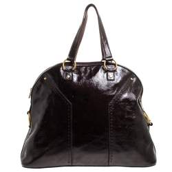 Pre Owned Yves Saint Laurent Plum Patent Leather Oversized Muse Satchel