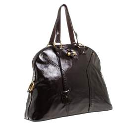 Pre Owned Yves Saint Laurent Plum Patent Leather Oversized Muse Satchel