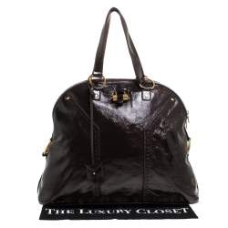 Pre Owned Yves Saint Laurent Plum Patent Leather Oversized Muse Satchel