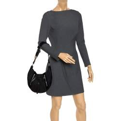 Pre Owned Saint Laurent Paris Black Canvas and Velvet RG Classic Pleated Hobo