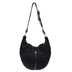 Pre Owned Saint Laurent Paris Black Canvas and Velvet RG Classic Pleated Hobo