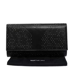 Pre Owned Yves Saint Laurent Black Leather Rock Studded Clutch