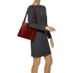 Pre Owned Saint Laurent Red Lizard Embossed Leather Shoulder Bag