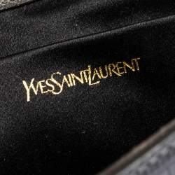 Pre Owned حقيبة كلتش سان لوران باريس شيك كبيرة جلد نقش سحلية رمادية