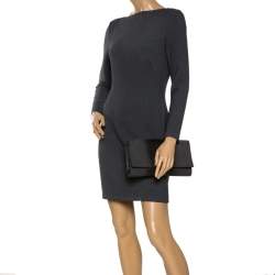 Pre Owned حقيبة كلتش سان لوران باريس شيك كبيرة جلد نقش سحلية رمادية